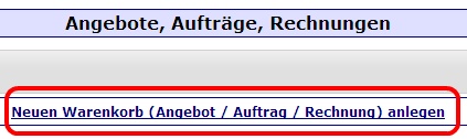 Neuen Warenkorb anlegen