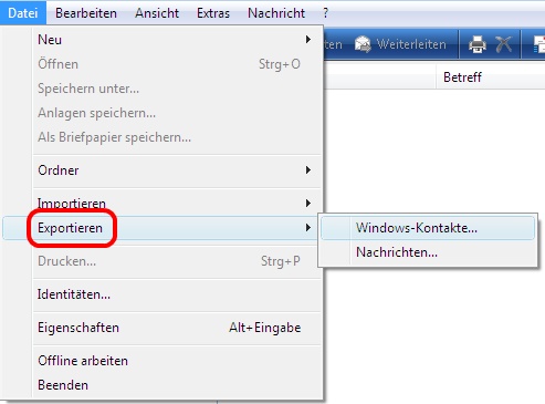 Windows Mail Exportieren