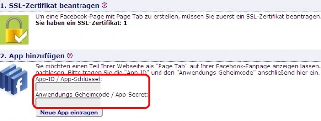 App-ID und App-Secret eintragen