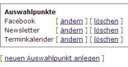Übersicht Auswahlpunkte