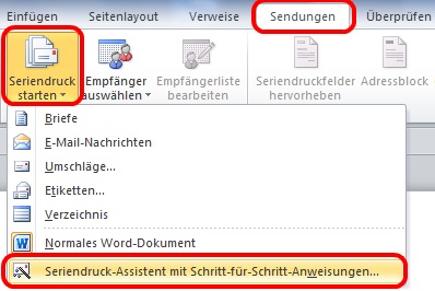 Word 2010 Seriendruck-Assistent